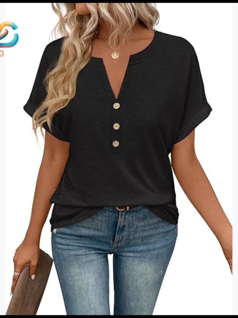 Loose Fit V-Neck Short Sleeve Tunic Top Lightweight Stretch Fabric Summer Casual